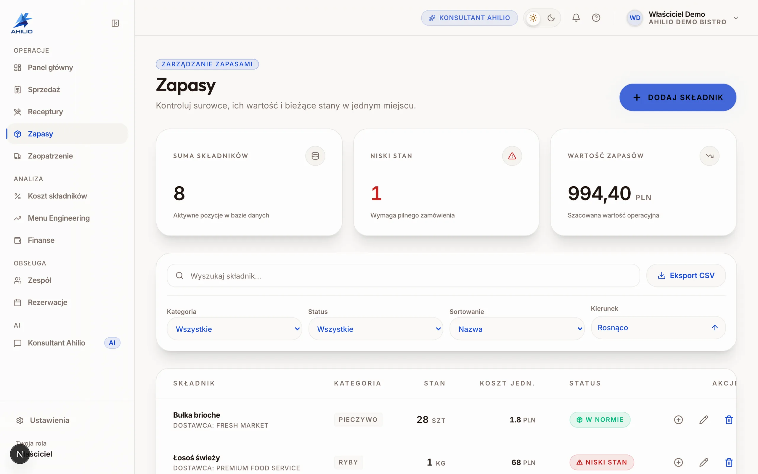 Zrzut ekranu Ahilio: Zapasy