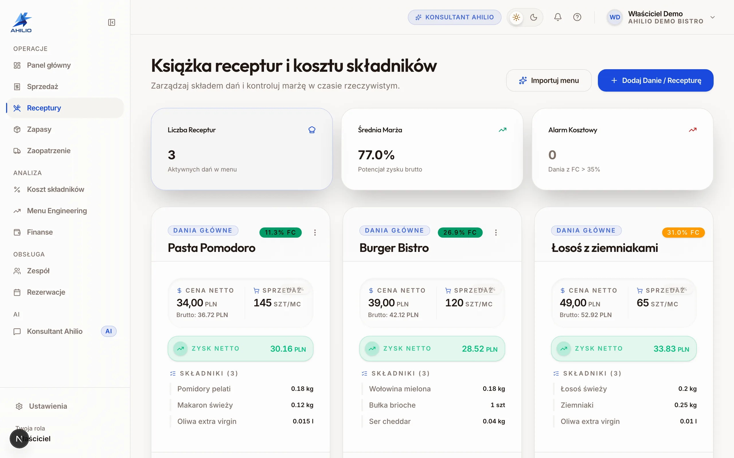Zrzut ekranu Ahilio: Receptury